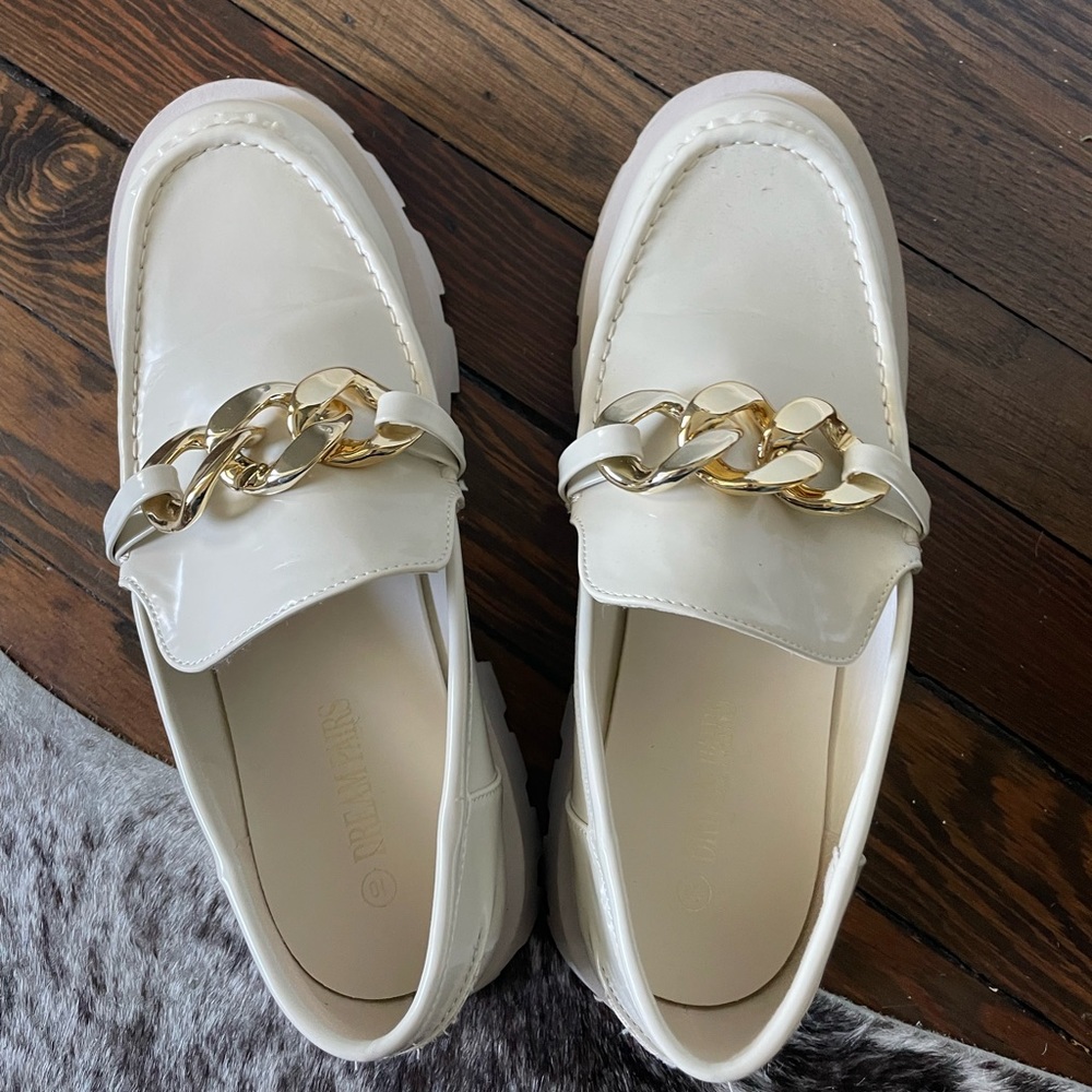 DREAM PAIRS Chunky Platform Dressy Loafers - Beige Size 10